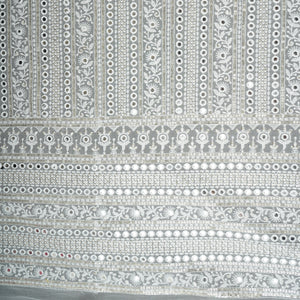 Off White Dyeable Mirror Embroidery Georgette Fabric AT-30350 - TradeUNO