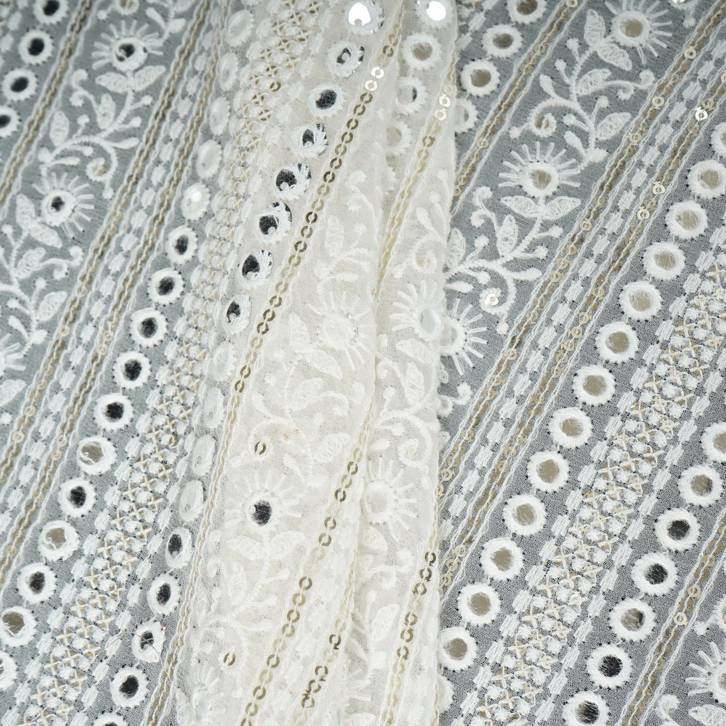 Off White Dyeable Mirror Embroidery Georgette Fabric AT-30350