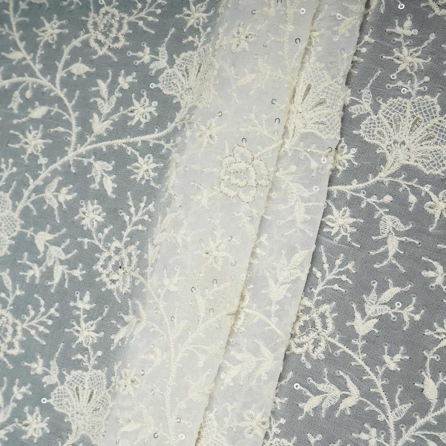 Off White Dyeable Chikankari Embroidery Georgette Fabric AT-30353