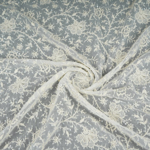 Off White Dyeable Chikankari Embroidery Georgette Fabric AT-30353 - TradeUNO