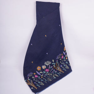 Dark Blue Border floral embroidery Denim Fabric GPF-32287 - TradeUNO