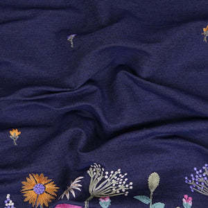 Dark Blue Border floral embroidery Denim Fabric GPF-32287 - TradeUNO