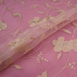 Pink floral Sequins embroidery Pure 27gm Organza Fabric GPF-32285 - TradeUNO
