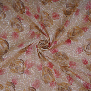 Cream Floral Thread Embroidery Chanderi Fabric UMS-32292 - TradeUNO