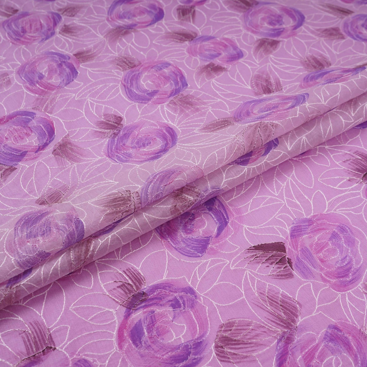Lavender Floral Thread Embroidery Chanderi Fabric UMS-32291