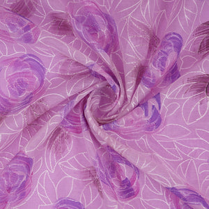 Lavender Floral Thread Embroidery Chanderi Fabric UMS-32291 - TradeUNO