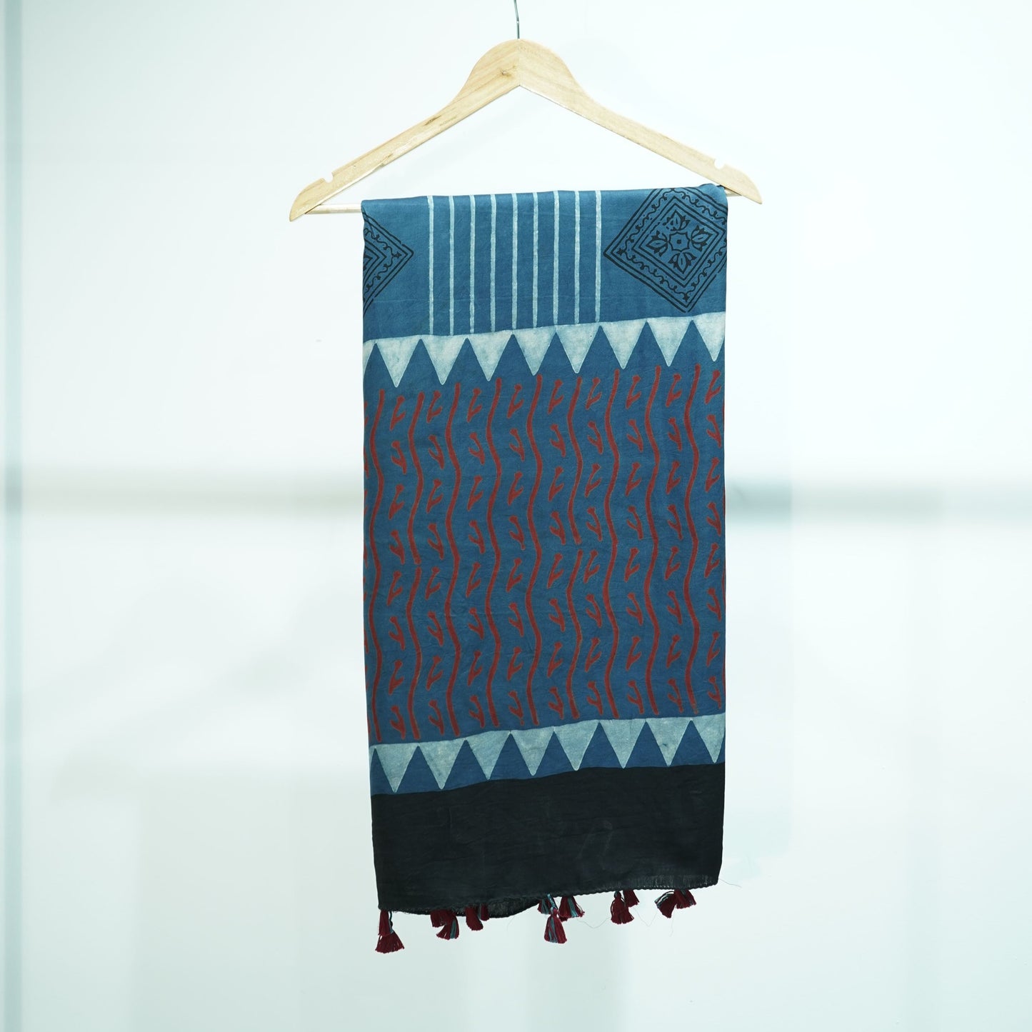 Teal Blue with Black Ajrakh print Modal Silk Kaftan EEG-31614