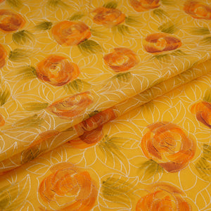 Yellow Floral Thread Embroidery Chanderi Fabric UMS-32290 - TradeUNO