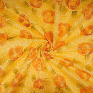 Yellow Floral Thread Embroidery Chanderi Fabric UMS-32290 - TradeUNO