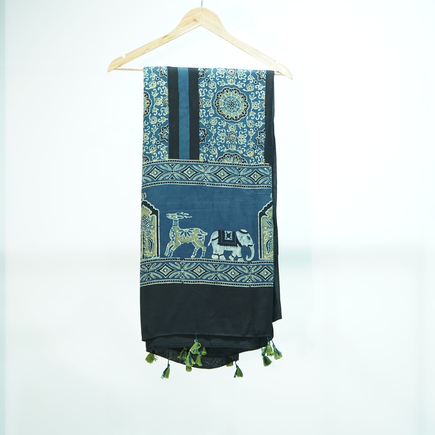 Teal Blue Ajrakh print Modal Silk Kaftan EEG-31600