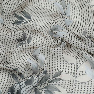 Charcol Grey & Black Floral Print Georgette Fabric VP-32368 - TradeUNO
