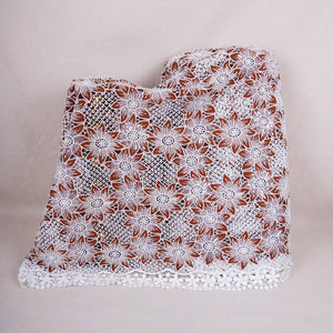 Brown Cutdana Floral Schiffli Embroidery Crepe Fabric DVT-30572 - TradeUNO