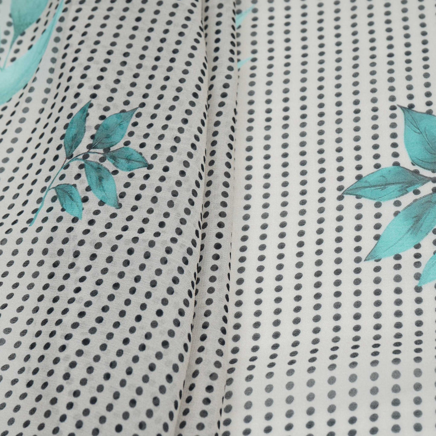 Turquoise & Black Floral Print Georgette Fabric VP-32367