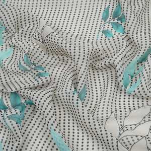 Turquoise & Black Floral Print Georgette Fabric VP-32367 - TradeUNO