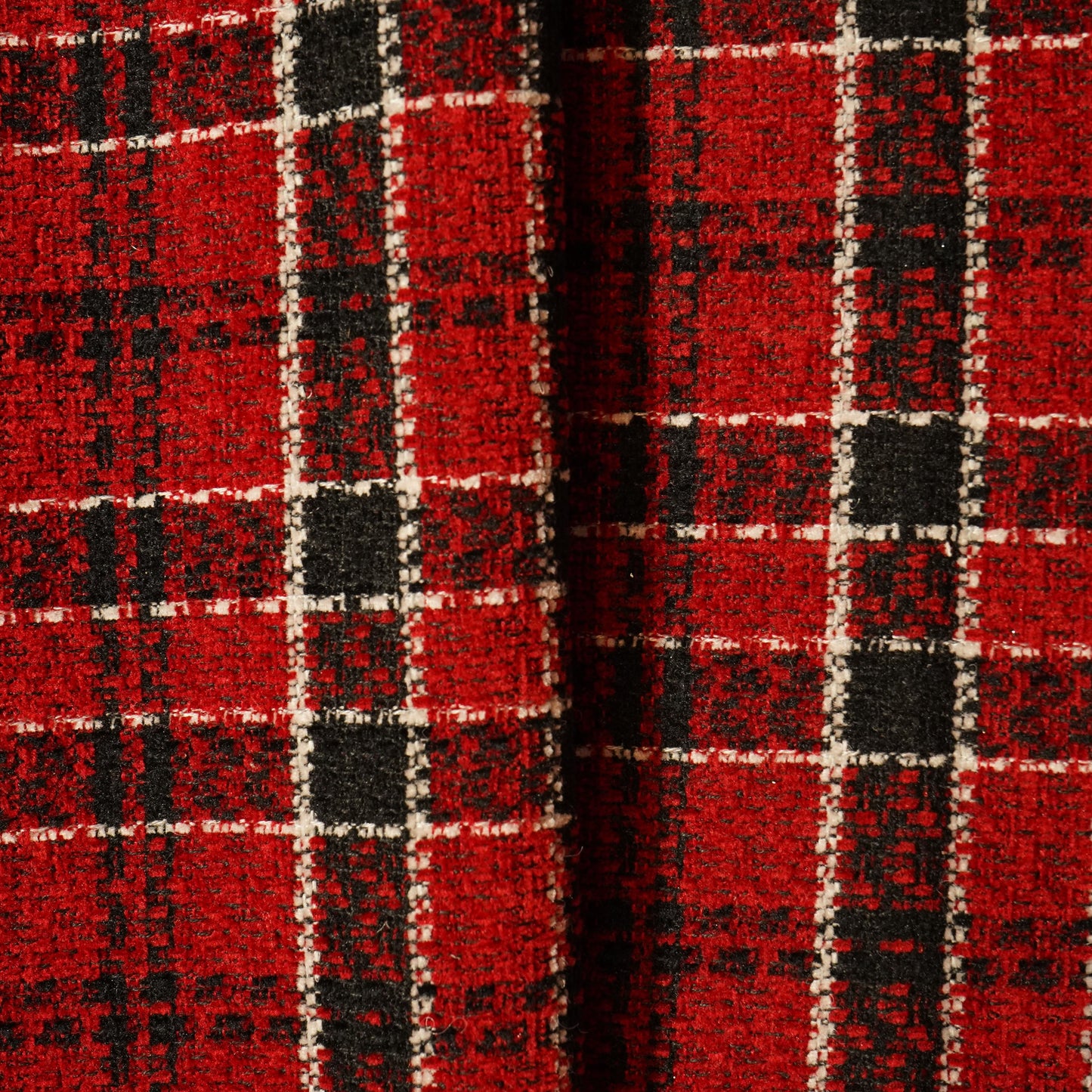 Dark Red & Black Check Tweed Fabric