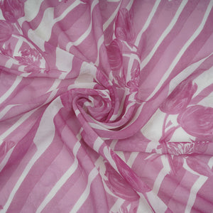 Magenta Pink With Cream Floral Print Georgette Fabric VP-32358 - TradeUNO