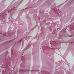 Magenta Pink With Cream Floral Print Georgette Fabric VP-32358 - TradeUNO
