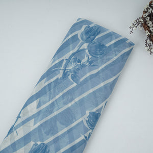 Blue With Cream Floral Print Georgette Fabric VP-32359 - TradeUNO