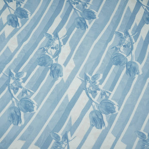Blue With Cream Floral Print Georgette Fabric VP-32359 - TradeUNO