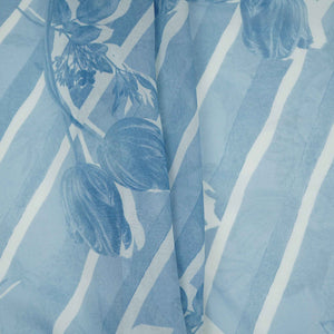 Blue With Cream Floral Print Georgette Fabric VP-32359 - TradeUNO