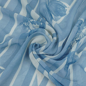 Blue With Cream Floral Print Georgette Fabric VP-32359 - TradeUNO
