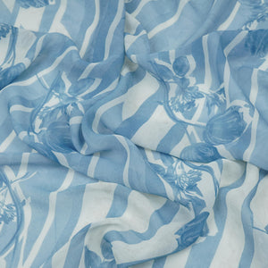 Blue With Cream Floral Print Georgette Fabric VP-32359 - TradeUNO