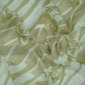 Parrot Green With Cream Floral Print Georgette Fabric VP-32357 - TradeUNO