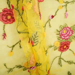 Yellow French Knot Embroidery Organza Fabric GTS-30499 - TradeUNO
