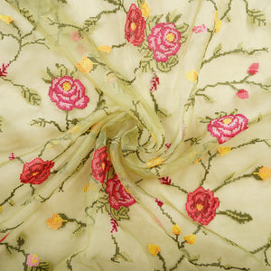 Green French Knot Embroidery Organza Fabric GTS-30498 - TradeUNO