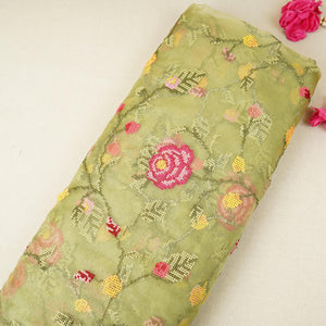 Green French Knot Embroidery Organza Fabric GTS-30498 - TradeUNO