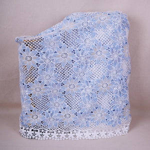 Sky Blue Cutdana Floral Schiffli Embroidery Crepe Fabric DVT-30569 - TradeUNO