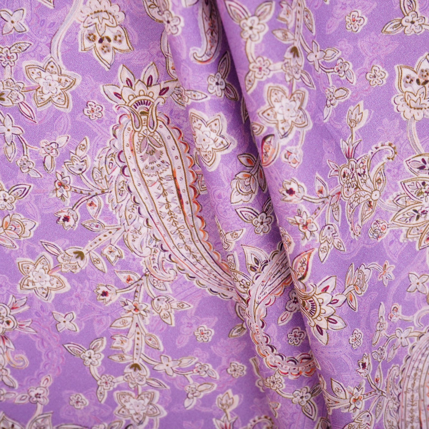 Lavender & Grey Paisley Print Cotton Mulmul Fabric PG-30382