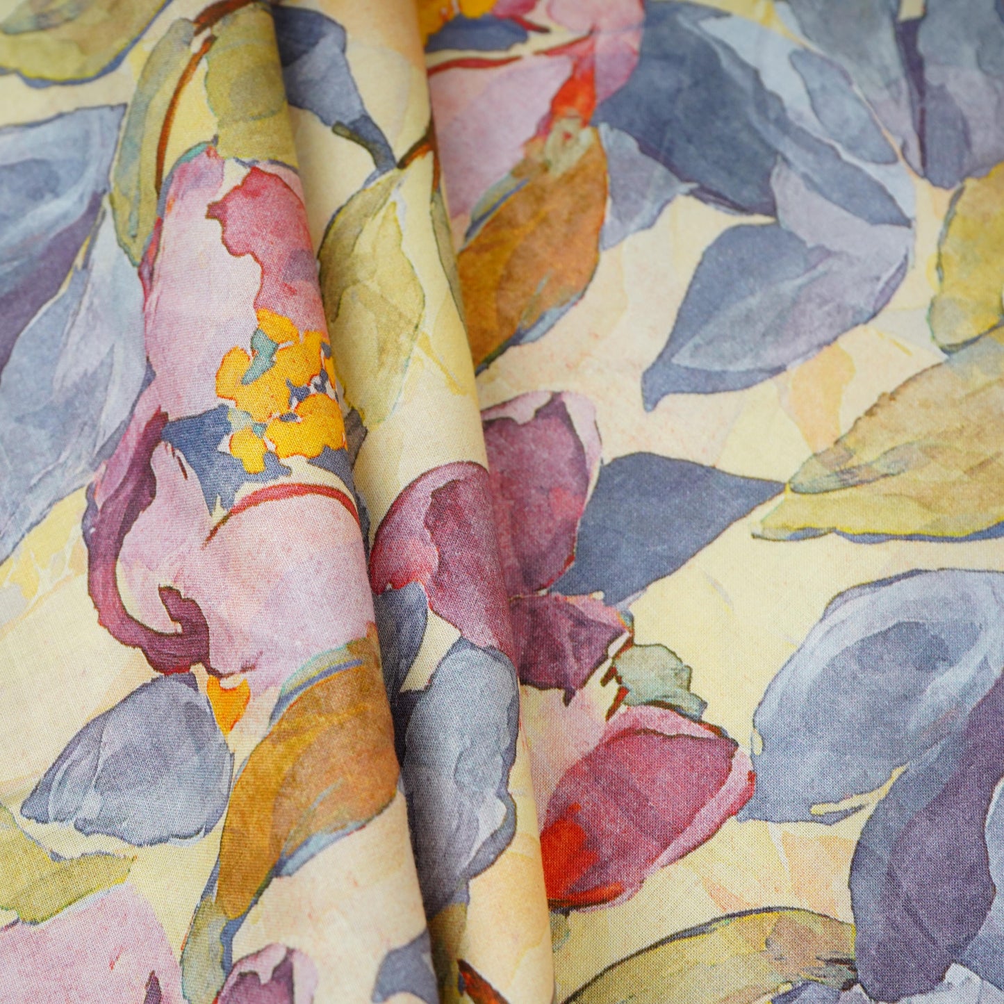 Yellow Floral Print Cotton Mulmul Fabric PG-30384