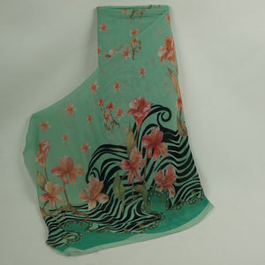 Turquoise Floral Print Georgette Fabric VP-32364 - TradeUNO