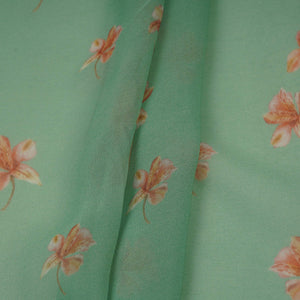 Turquoise Floral Print Georgette Fabric VP-32364 - TradeUNO