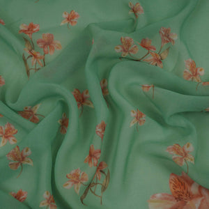 Turquoise Floral Print Georgette Fabric VP-32364 - TradeUNO