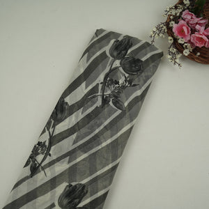 Black With Cream Floral Print Georgette Fabric VP-32360 - TradeUNO