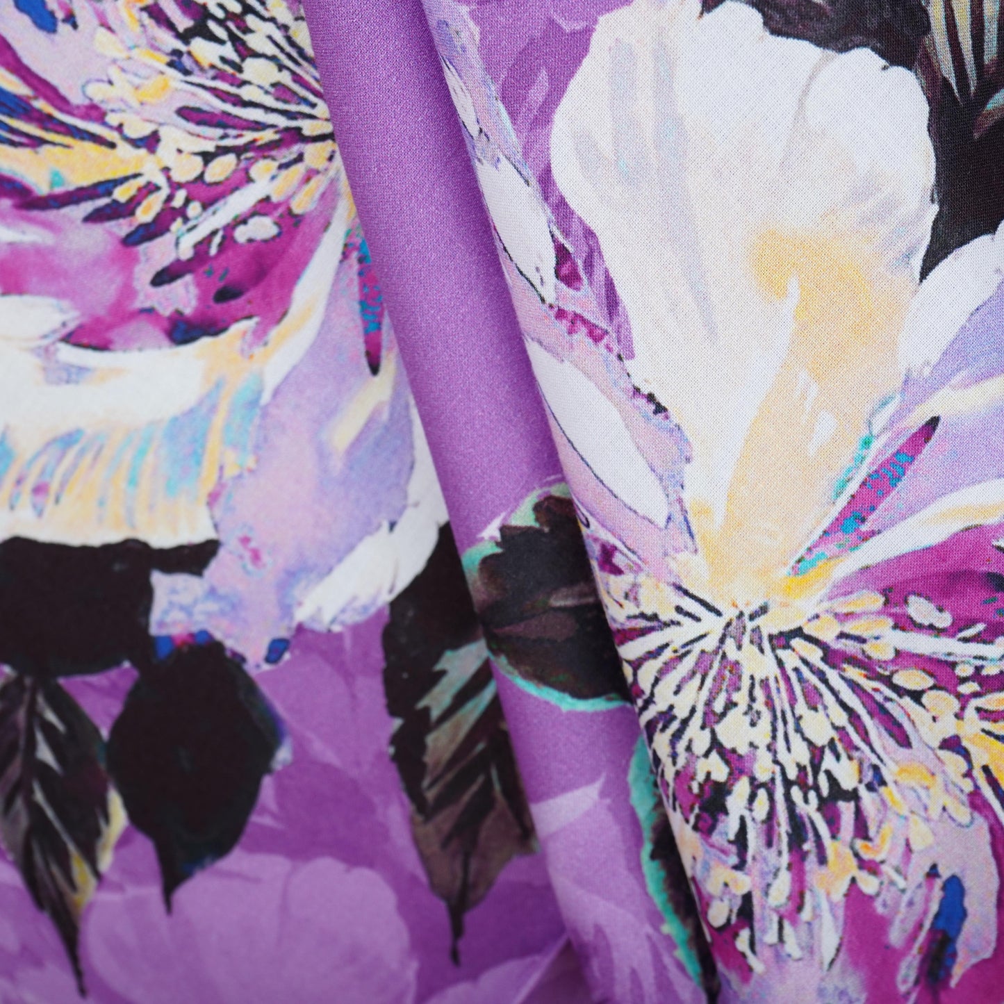 Violet Floral Print Cotton Mulmul Fabric PG-30383