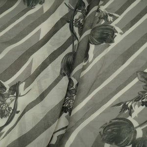 Black With Cream Floral Print Georgette Fabric VP-32360 - TradeUNO