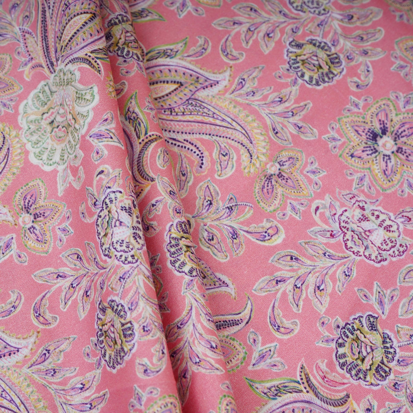 Pink Paisley Print Cotton Mulmul Fabric PG-30465