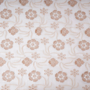 Off White With Beige 3D Floral Embroidery Tencel Schiffli Fabric LI-32333 - TradeUNO