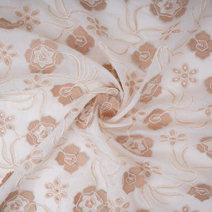 Off White With Beige 3D Floral Embroidery Tencel Schiffli Fabric LI-32333 - TradeUNO