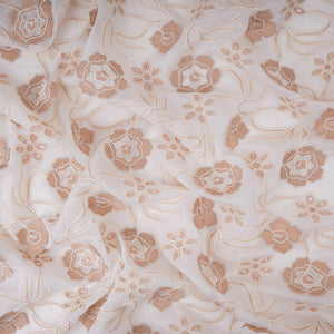 Off White With Beige 3D Floral Embroidery Tencel Schiffli Fabric LI-32333 - TradeUNO
