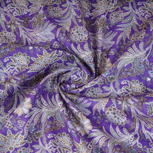 Purple with Silver Paisley Print Cotton Mulmul Fabric PG-30472 - TradeUNO