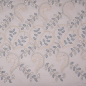 Off White With Blue 3D Leaf Embroidery Tencel Schiffli Fabric LI-32338 - TradeUNO