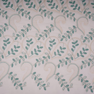 Off White With Sage Geen 3D Leaf Embroidery Tencel Schiffli Fabric LI-32335 - TradeUNO