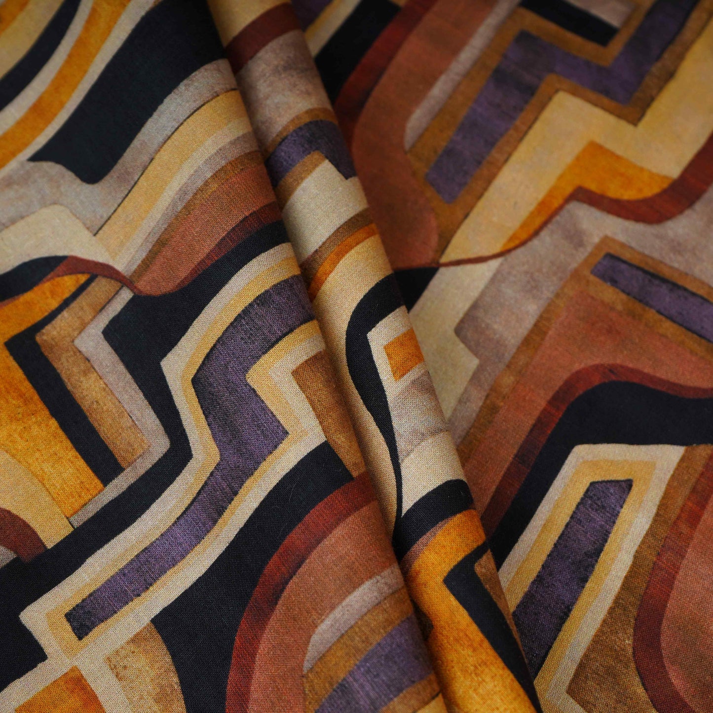 Brown with Multicolor Abstract Print Cotton Mulmul Fabric PG-30456
