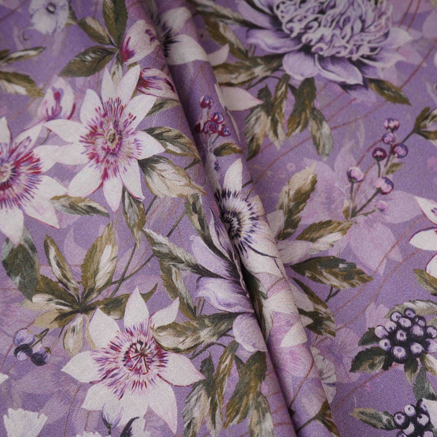 Purple Floral Print Cotton Mulmul Fabric PG-30381