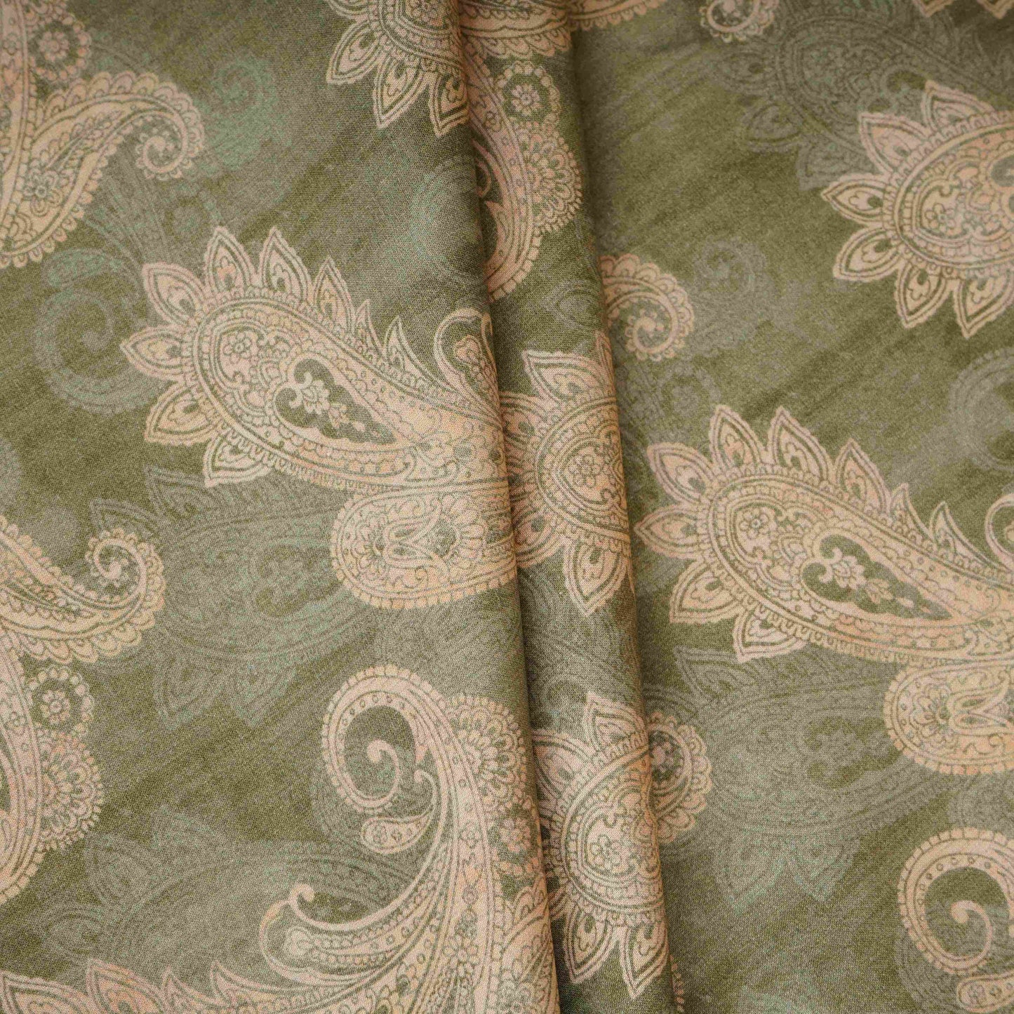 Sage Green Paisley Print Cotton Mulmul Fabric PG-30475