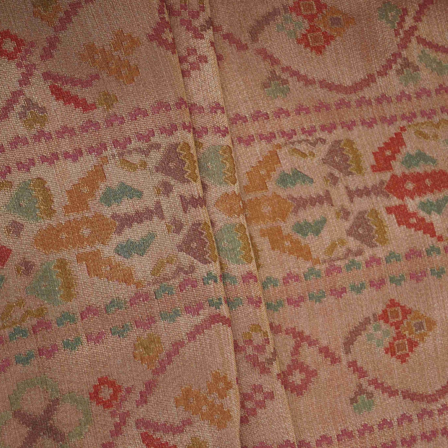 Blush Pink With Multicolor Geometrical Kanjivaram Silk Fabric MTI-32421